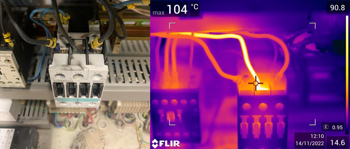 Thermal image showing defects in electrical circuit